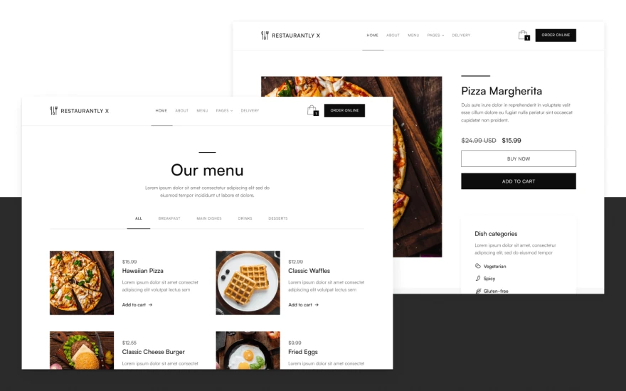 Fourth screenshot of Restaurantly X Restaurant website webflow template