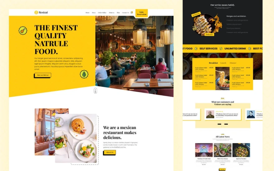 Second screenshot of Restzai Restaurant website webflow template