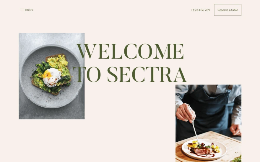 First screenshot of Sectra Restaurant website webflow template
