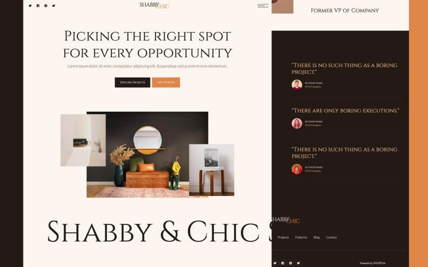 Third screenshot of ShabbyChic Interior Design website webflow template