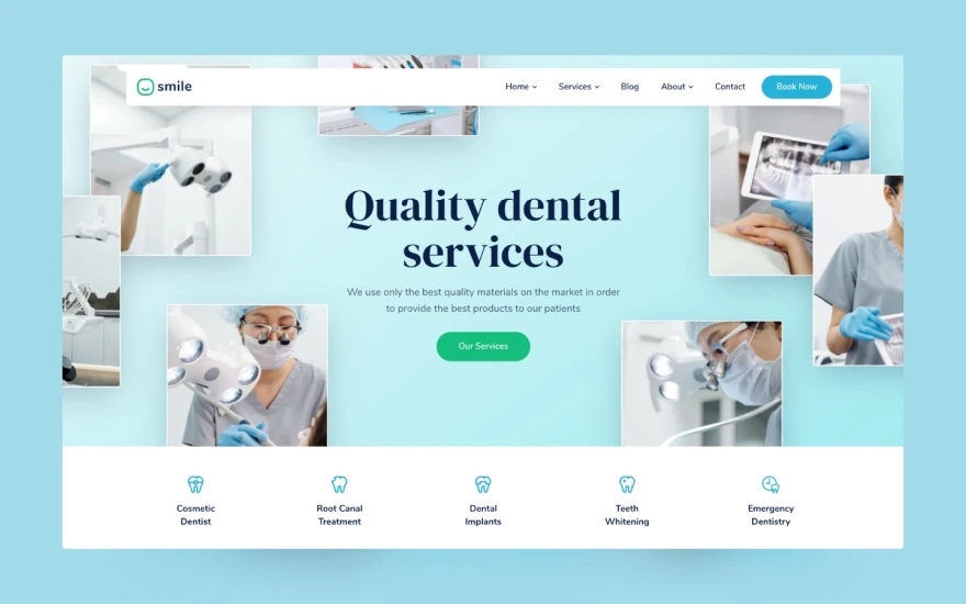 First screenshot of Smile Dentist website webflow template
