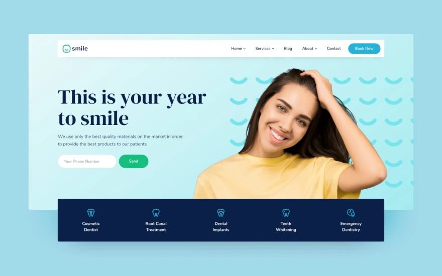 Second screenshot of Smile Dentist website webflow template