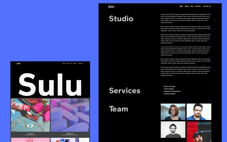 Second screenshot of Sulu Portfolio website webflow template
