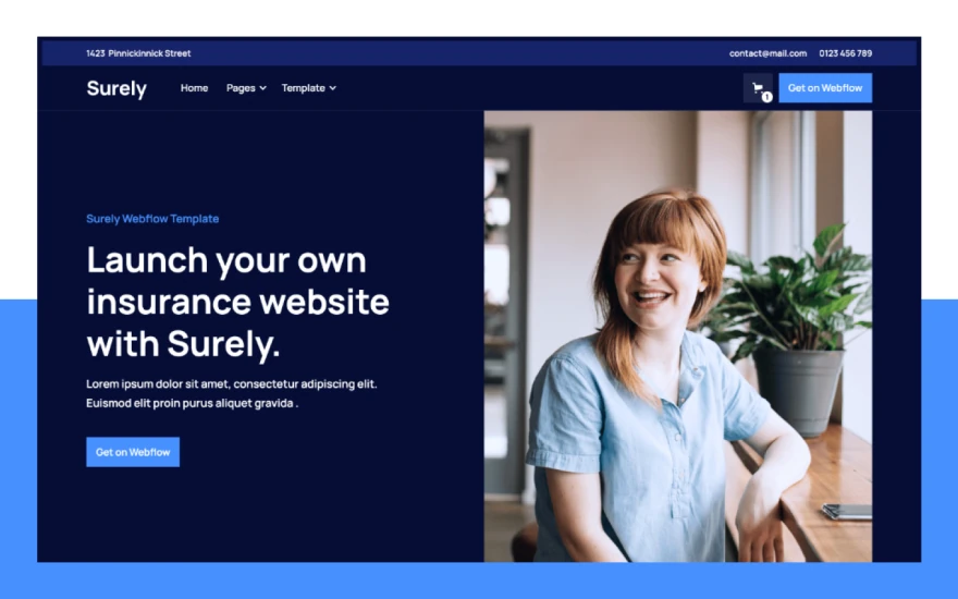 First screenshot of Surely Insurance website webflow template