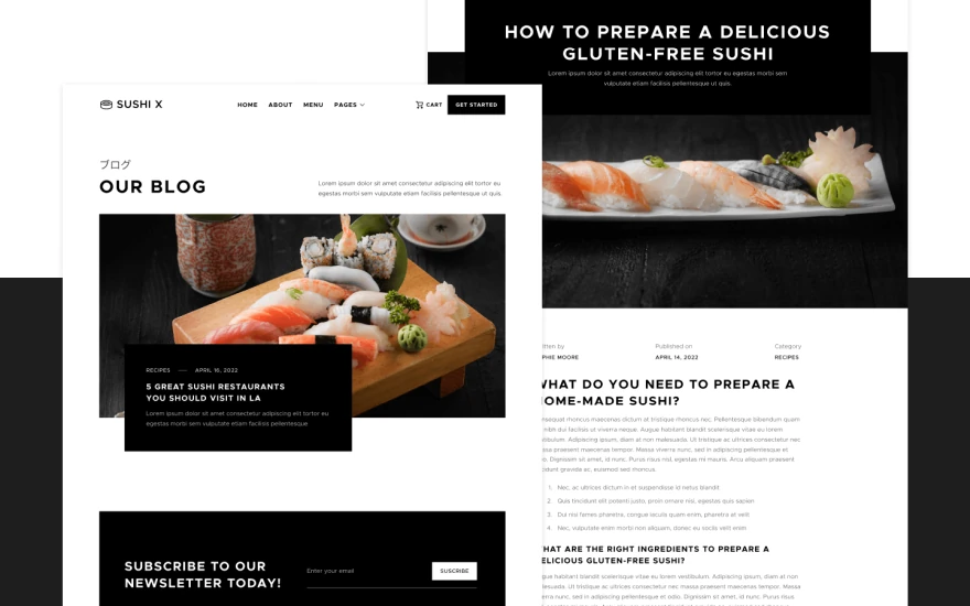 Fourth screenshot of Sushi X Restaurant website webflow template