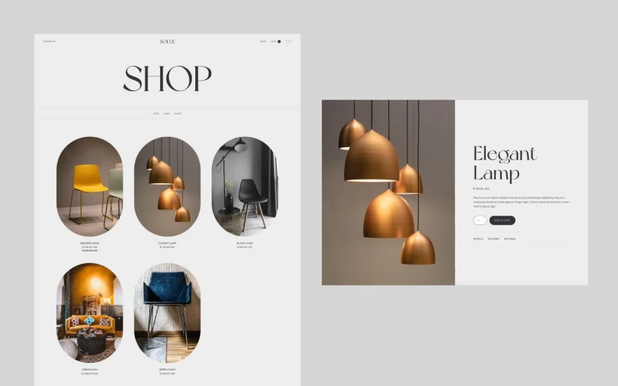 Third screenshot of Sølve Furniture website webflow template