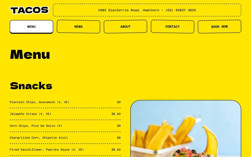 Second screenshot of Tacos Restaurant website webflow template