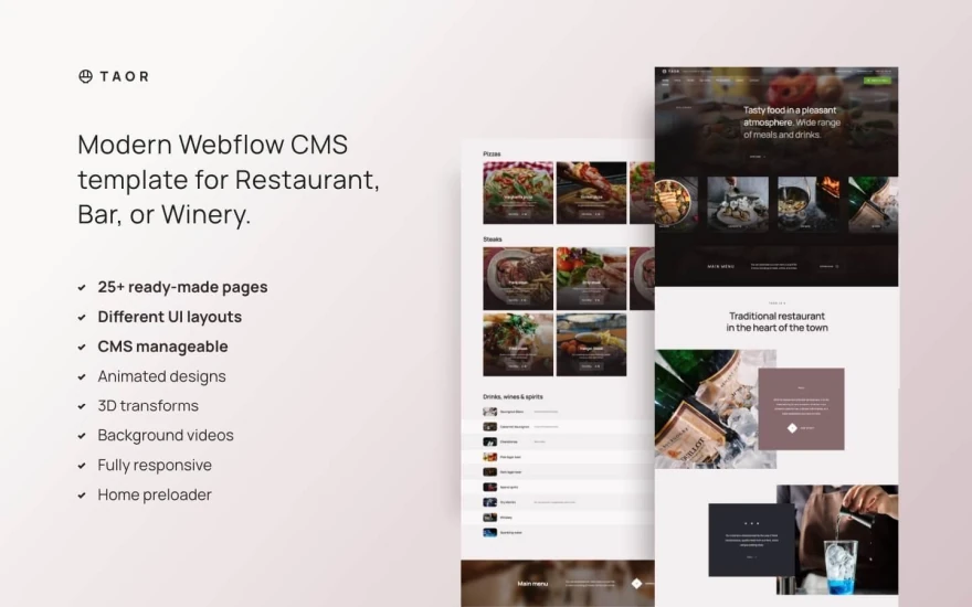 First screenshot of Taor Restaurant website webflow template
