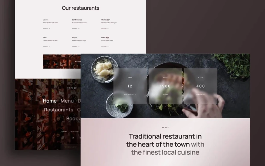 Fifth screenshot of Taor Restaurant website webflow template