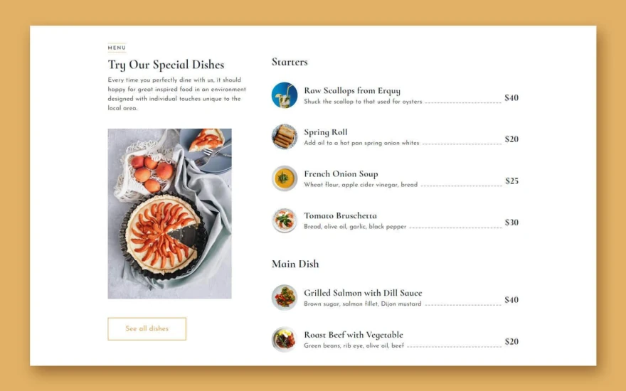 Third screenshot of TasteEat Restaurant website webflow template