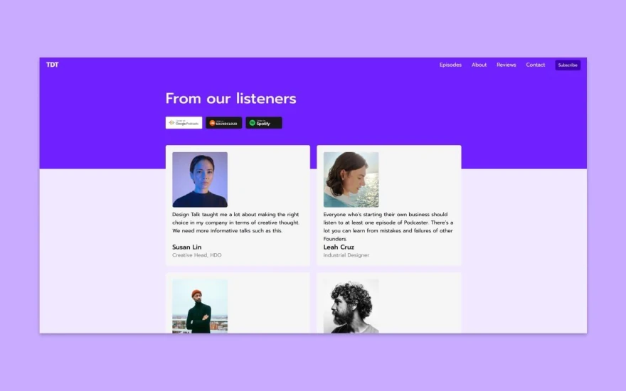 Fourth screenshot of TDT Podcast website webflow template