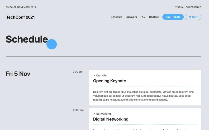 Fifth screenshot of TechConf Conference website webflow template