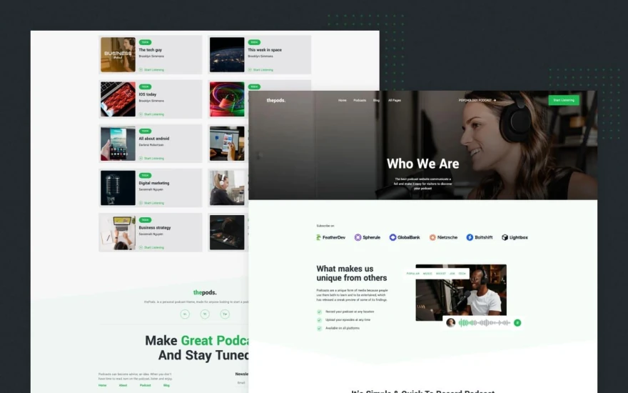 Second screenshot of Thepods Podcast website webflow template