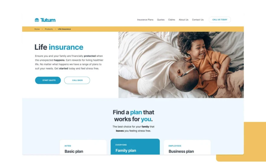 Second screenshot of Tutum Insurance website webflow template