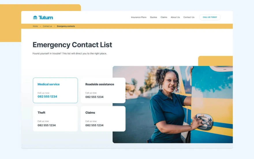 Fifth screenshot of Tutum Insurance website webflow template