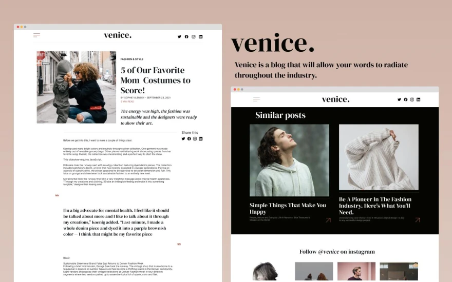 First screenshot of Venice Blog website webflow template