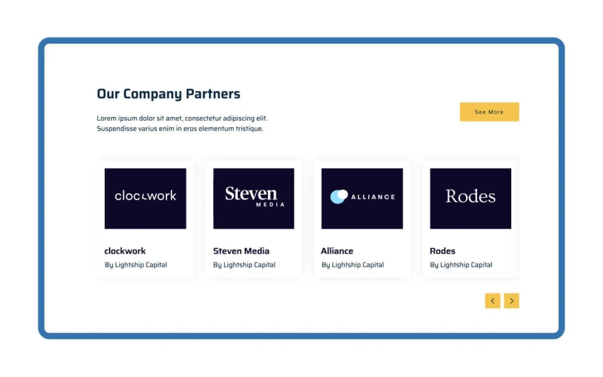 Third screenshot of Venture Investment website webflow template
