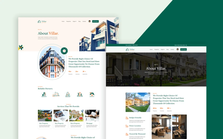 First screenshot of Villar Real Estate website webflow template