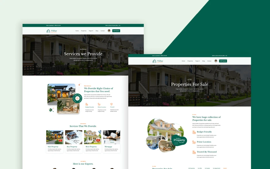 Second screenshot of Villar Real Estate website webflow template