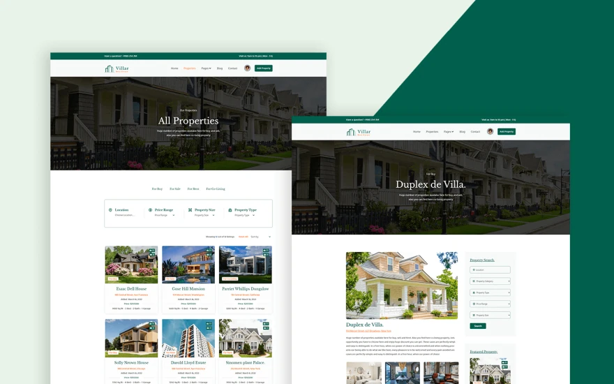 Third screenshot of Villar Real Estate website webflow template
