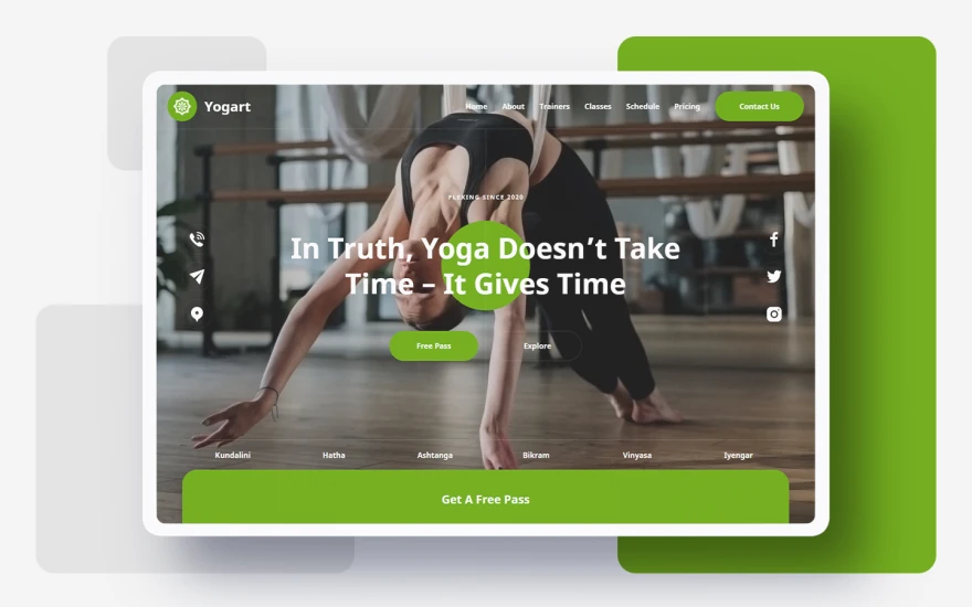 First screenshot of Yogart Ecommerce Gym website webflow template