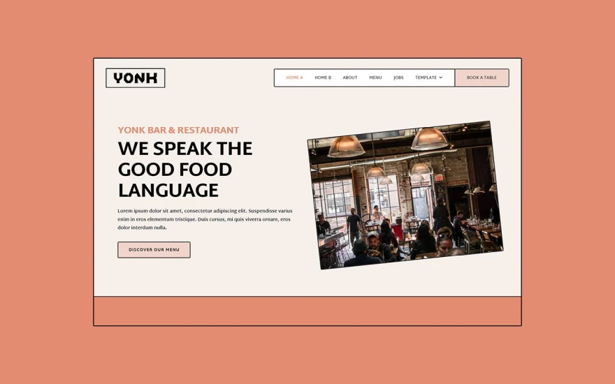 First screenshot of Yonk Restaurant website webflow template