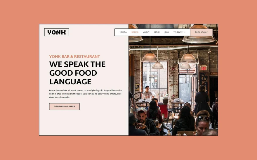 Second screenshot of Yonk Restaurant website webflow template