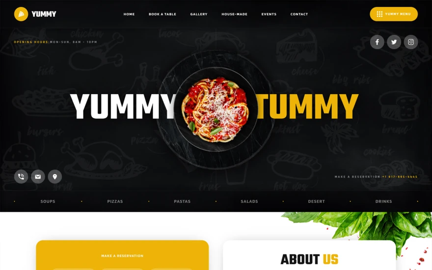 First screenshot of Yummy Restaurant website webflow template