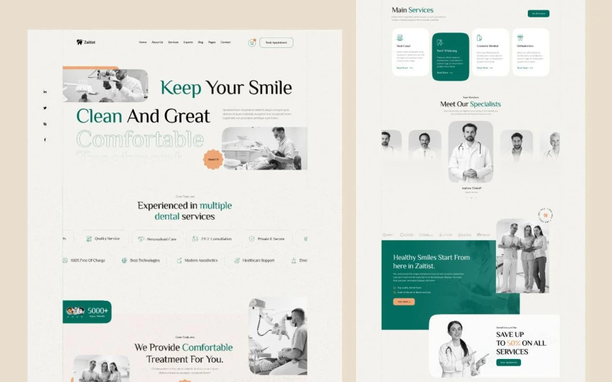 First screenshot of Zaitist Dentist website webflow template